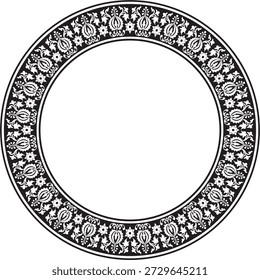 Vector round black monochrome ancient Russian ornament. Slavic border, frame. Circle, ring. Painting of the royal chambers.
