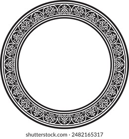 Vector round black monochrome border, frame, Pompeii ring. Circle Neopolitan ornament. Art of Ancient Rome.
