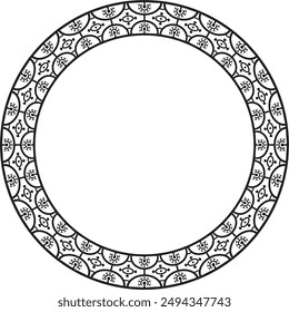 Vector round black monochrome border, frame, Pompeii ring. Circle Neopolitan ornament. Art of Ancient Rome.
