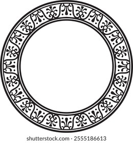 Vector round black monochrome border, frame, Pompeii ring. Circle Neopolitan ornament. Art of Ancient Rome.
