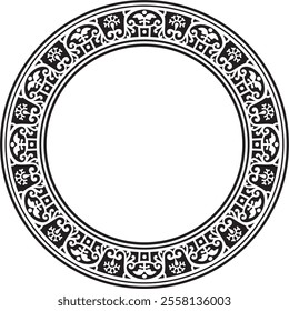 Vector round black monochrome border, frame, Pompeii ring. Circle Neopolitan ornament. Art of Ancient Rome.
