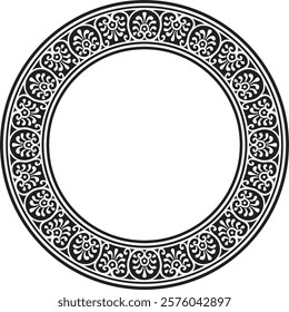 Vector round black monochrome border, frame, Pompeii ring. Circle Neopolitan ornament. Art of Ancient Rome.
