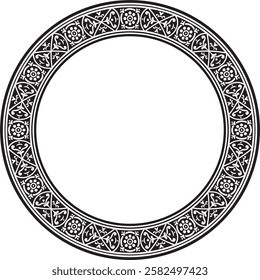 Vector round black monochrome border, frame, Pompeii ring. Circle Neopolitan ornament. Art of Ancient Rome.
