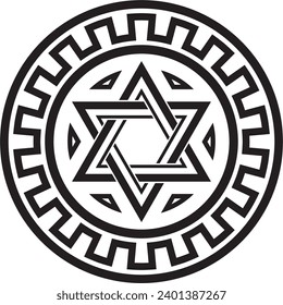 Vector round black monochrome jewish national ornament. Star of David. Semitic folk circle, pattern. Israeli ethnic sign, ring.
