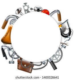 Vector Round Blank Frame with Bicycle Spares isolated on white background