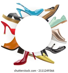 Vector Round Blank Frame with Shoes isolated on white background