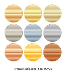 vector round blank templates from gold platinum silver bronze copper brass which can be used as print medals badges coins medals tags labels