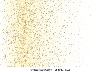  Vector round bokeh. Abstract iridescent background. Birthday card with metallic texture. Geometric anniversary illustration. Chaotic bridal backdrop. Gold confetti. Isolated golden dust particles.
