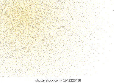  Vector round bokeh. Abstract iridescent background. Gold confetti. Isolated golden dust particles. Chaotic bridal backdrop. Birthday card with metallic texture. Geometric anniversary illustration.