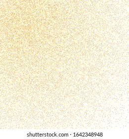  Vector round bokeh. Abstract iridescent background. Geometric anniversary illustration. Birthday card with metallic texture. Gold confetti. Isolated golden dust particles. Chaotic bridal backdrop.