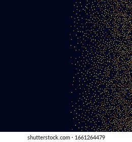 Vector Round Bokeh. Abstract Iridescent Background. Random Bridal Backdrop. Foil Border. Fluid Birthday Card. Gold Confetti on Black. Isolated Golden Dust Particles. Geometric Anniversary Backdrop.