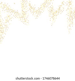 Vector Round Bokeh. Geometric Anniversary Backdrop. Random Bridal Backdrop. Foil Border. Gold Confetti on White Background. Isolated Golden Dust Particles. Abstract Iridescent Birthday Card.