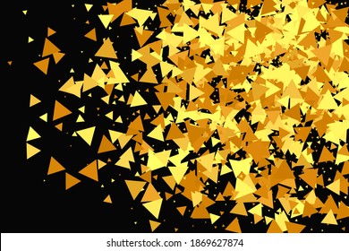 Vector Round Bokeh. Geometric Anniversary Backdrop. Random Bridal Backdrop. Foil Border. Abstract Iridescent Birthday Card. Gold Confetti on Black Background. Isolated Golden Dust Particles.