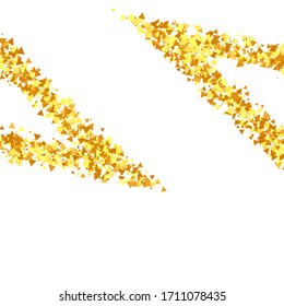 Vector Round Bokeh. Gold Confetti on White Background. Isolated Golden Dust Particles. Abstract Iridescent Birthday Card. Geometric Anniversary Backdrop. Random Bridal Backdrop. Foil Border.