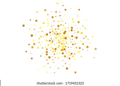  Bokeh redonda de vectores. Fondo nupcial al azar. Borde de aceite.Fondo del aniversario geométrico. Confetti dorado sobre fondo blanco. Partículas de polvo dorado aisladas. Tarjeta de cumpleaños irlandés abstracta.