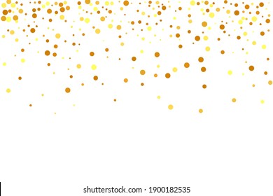 Vector Round Bokeh. Random Bridal Backdrop. Foil Border. Gold Confetti on Black Background. Isolated Golden Dust Particles. Abstract Iridescent Birthday Card. Geometric Anniversary Backdrop.