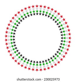 A vector round border made with United Arab Emirates flag colours and star graphic.