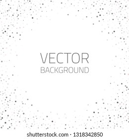 Vector round border with small silver and pink sparkles, confetti, glitter, dots. Circle frame with empty center for text. Abstract background template. Design for decoration, banner, invitation card