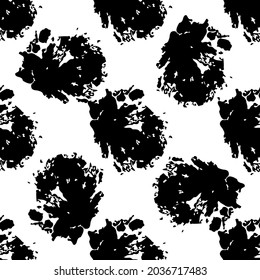 Vector Round Brush Seamless Pattern Grange Circle. Dot Spot Minimalist Geometric Design in Black Color with Dots and Spots. Modern Grung Collage Background for kids fabric