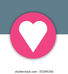 Vector round button with a heart, material design