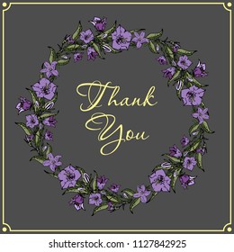 Vector round card with flowers campanula