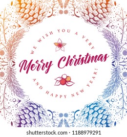 Vector alrededor del marco de Navidad con elementos de invierno naturales dibujados a mano. Diseño de tarjetas de felicitación de Navidad.
