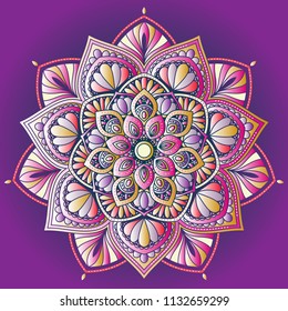 Vector round circle decorative element. Mandala style, flower inspired.	