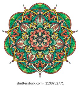 Vector round circle decorative element. Mandala style, flower inspired.	
