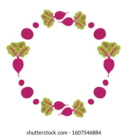 Vector round, circle frame with cartoon beet vegetables.