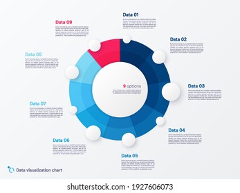 Vector Round Circle Infographic Chart Template Divided By Nine Parts.