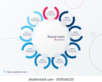 Vector Round Circle Infographic Chart Template Divided Into Nine Parts.