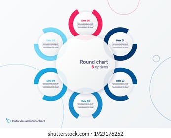 Vector round circle infographic chart template divided by six parts.