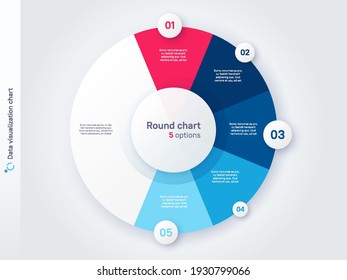 Vector round circle infographic chart template divided by five parts.