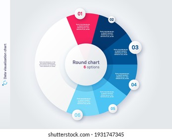 Vector round circle infographic chart template divided by six parts.