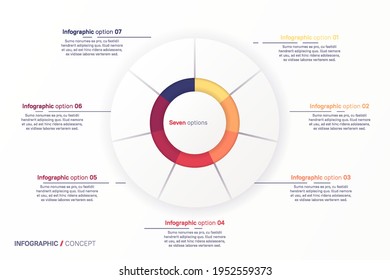 Vector round circle infographic chart template divided by seven parts.