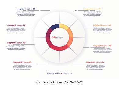 Vector round circle infographic chart template divided by eight parts.