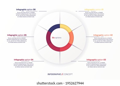 Vector Round Circle Infographic Chart Template Divided By Six Parts.