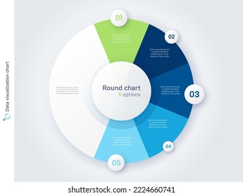 Vector round circle infographic chart template divided by five parts.