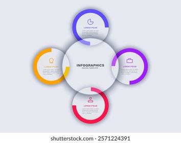 Vector round circle infographic chart template divided by four parts.