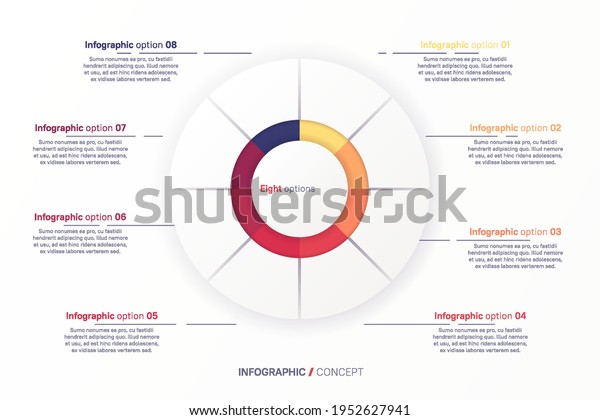 Vector round circle infographic chart template\
divided by eight parts.