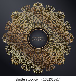 Vector round circle. Mandala style. Decorative element with gold.

