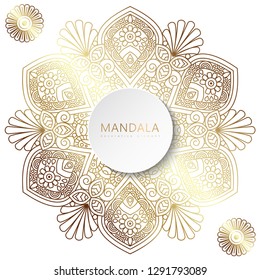 Vector round circle. Mandala style. Decorative element with gold.
