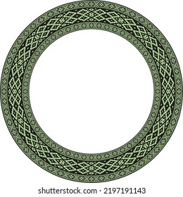 Vector round color Belarusian national ornament. Ethnic green circle border, Slavic peoples frame. 