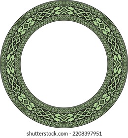 Vector round color Belarusian national ornament. Ethnic green circle border, Slavic peoples frame. 