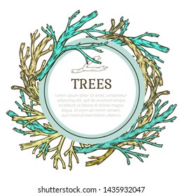 Vector round color isolated frame with bare tree branches on white background