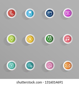 Vector round color solid flit icon set game,call,mail,calendar,camera,map,money,alarm,clock,music,setting.
