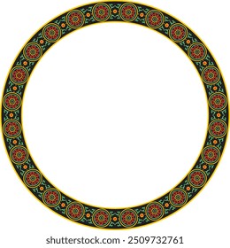 Vector round colored ancient Russian ornament. Slavic border, frame. Circle, ring. Painting of the royal chambers.
