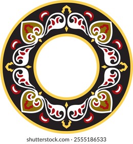 Vector round colored ancient Russian ornament. Slavic border, frame. Circle, ring. Painting of the royal chambers.
