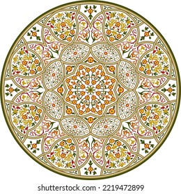 Vector round colored Arabic national ornament. Endless vegetable Pattern of eastern peoples of Asia, Africa, Persia, Iran, Iraq.