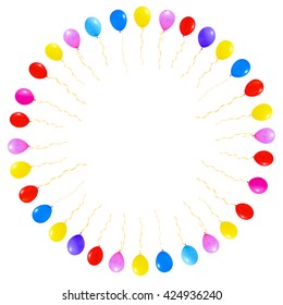 Vector Round with colored balloons on white background, illustration.